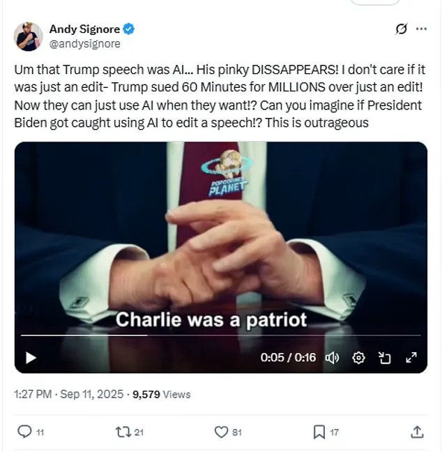 Controversy Over AI-Generated Moments in Trump's Speech Following Charlie Kirk's Assassination, as Pinky Finger Disappearance Claim Emerges