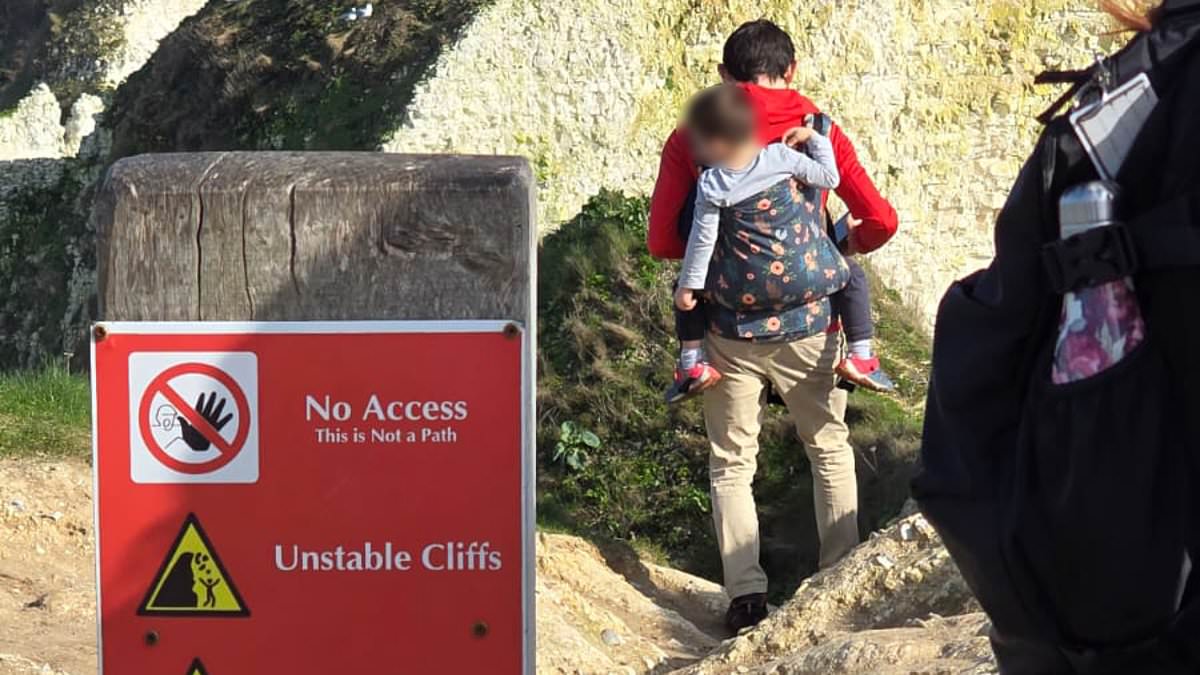 Daring Dad Defies Warnings by Taking Child on Precarious Dorset Cliffs