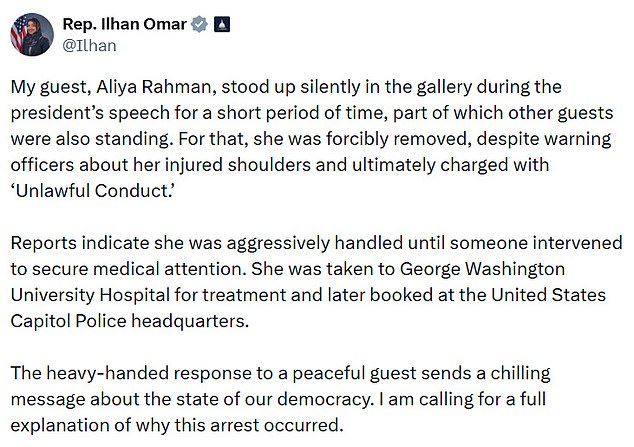 Rep. Ilhan Omar's Guest Allegedly Forcibly Removed at State of the Union, Sparking Controversy