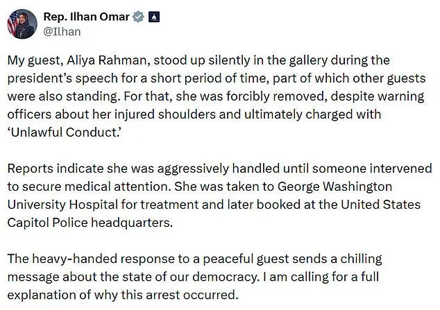 Rep. Ilhan Omar's Guest Allegedly Forcibly Removed at State of the Union, Sparking Controversy