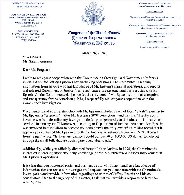 U.S. Congressman Pressures Sarah Ferguson to Testify Over Epstein Ties in Sex Trafficking Probe