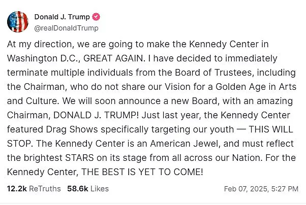 Donald Trump's Plan to Take Over Kennedy Center Sparks Controversy