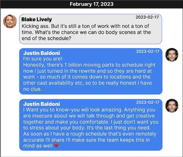 Justin Baldoni's texts to Blake Lively reveal their playful banter and intimate details of their relationship