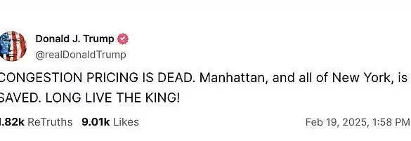 Trump refers to himself as a 'King' after halting NYC congestion pricing