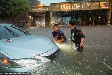 As floodwaters rage, a witness recalls: 'A car, its wheels spinning uselessly, being dragged by the unrelenting current of Cedar Brook'