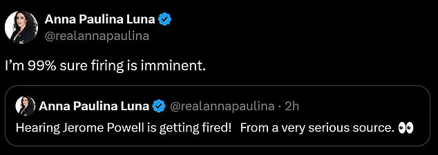 Florida Representative Anna Paulina Luna Claims Federal Reserve Chairman Jerome Powell Is 'On Thin Ice' Ahead Of Potential Removal