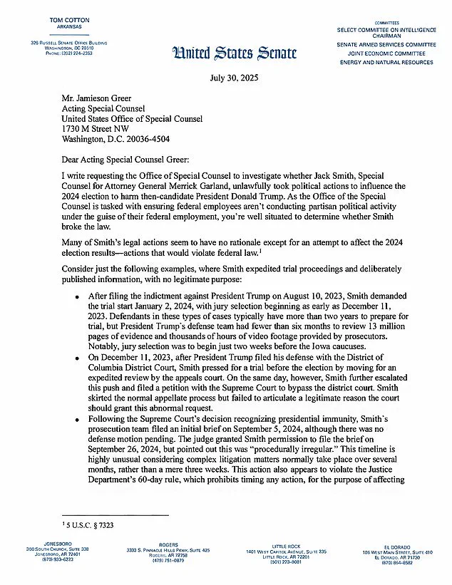Urgent Investigation Launched Against Jack Smith by Office of Special Counsel Amid Post-Election Scrutiny