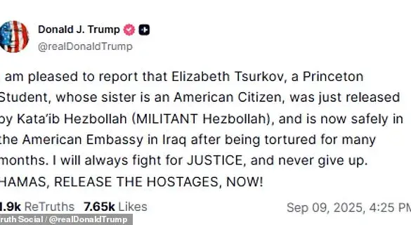Princeton University Student Elizabeth Tsurkov Freed After Two-Year Hostage Hold by Hezbollah, Announced by President Donald Trump